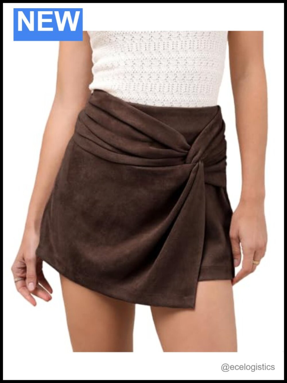 Faux Suede Wrap Mini Skort for Women with Ruched Front Knot